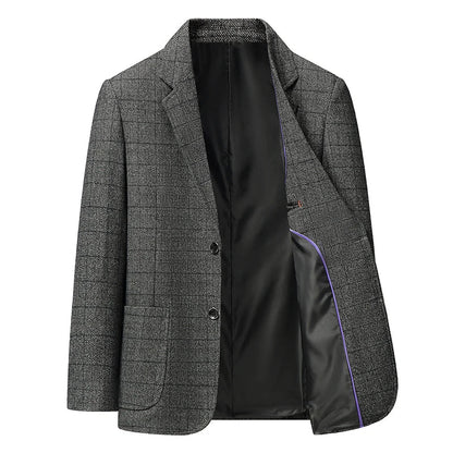Men's Smart Casual Blazer Single Breasted Checkered Suit Jacket