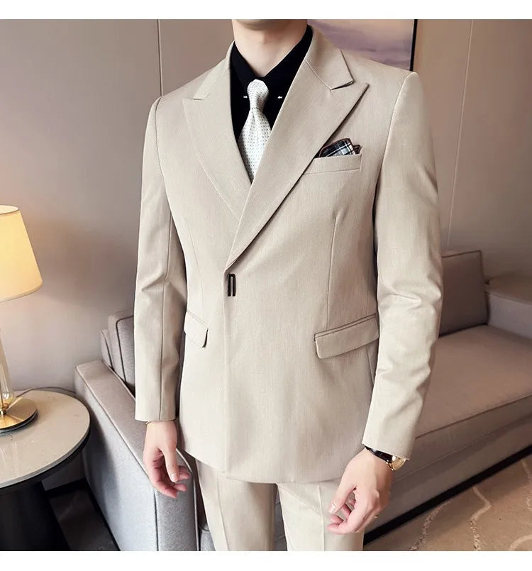 Men's 3-Piece Slim Fit Suit Set – Jacket, Vest & Pants for Wedding, Prom & Business