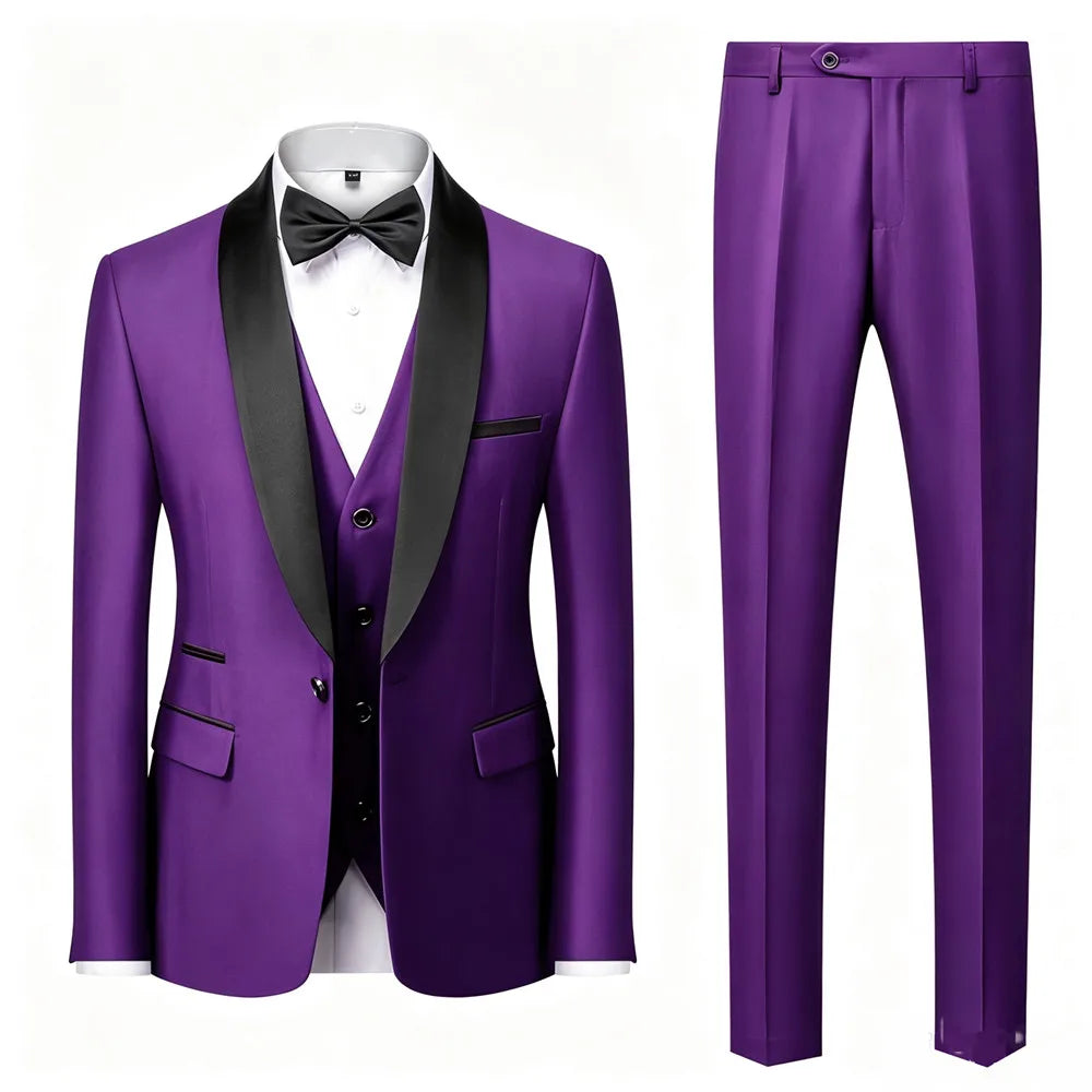 Ensemble Blazer Noir Homme Automne Mariage Soirée 3 Pièces Grande Taille Manteau Blazer, Pantalon et Gilet Homme Noir Mode Costumes Slim Fit