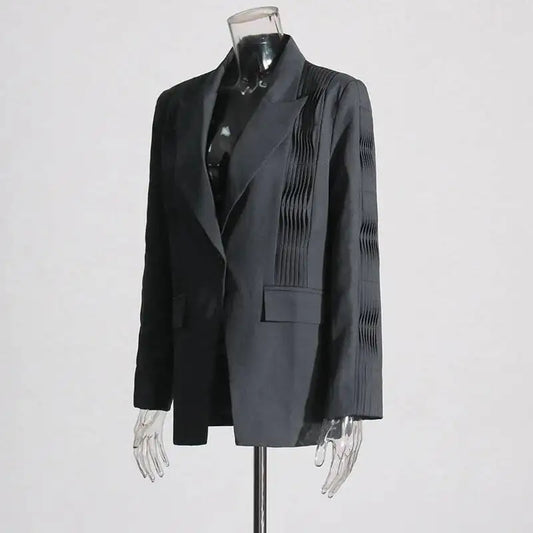 Women Blazer Turn-down Collar Single Button Pleated High-end Elegant Fashion Jacket Office Lady Ins Coat New Spring HK11499
