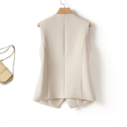 Short V-Neck Suit Vest for Women, Spring and Autumn Slant-Buttoned Top, Perfect for Office Wear and Versatile Vest