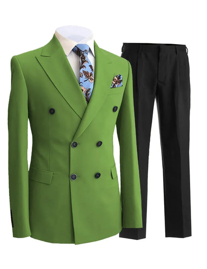 Men Suit 2 Pieces White Double Breasted Peak Lapel Formal For Wedding Groom Banquet Party Business Work Jacket And Black Pants