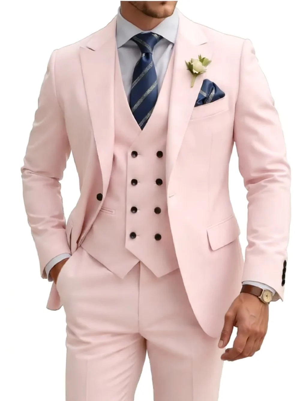 New Premium Solid Suit Set 3 Pieces Banquet Party Wear Handsome Peak Lapel Slim Fit Suits Wedding Groom Sets Plus Size Tuxedo