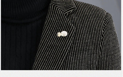 Blazer Autumn/Winter Golden Sable Velvet and Cotton Thickened Thermal Small Suit Fashion Business Men's Slim Blazer