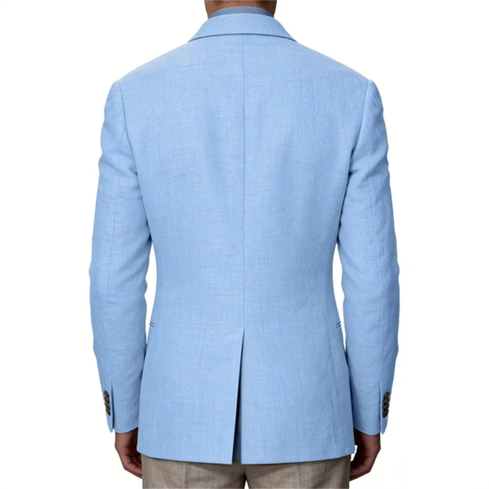 Men Linen Blazer Double Breasted Jacket Lightweight Soft Slim Coat For Business Wedding Casual Daily Party Vacation Dating