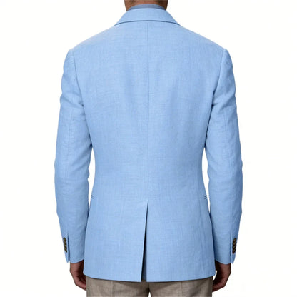 Men Linen Blazer Double Breasted Jacket Lightweight Soft Slim Coat For Business Wedding Casual Daily Party Vacation Dating