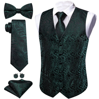 Men's Jacquard Suit Vest Set with Tie, Bow Tie, Pocket Square & Cufflinks – Wedding & Formal