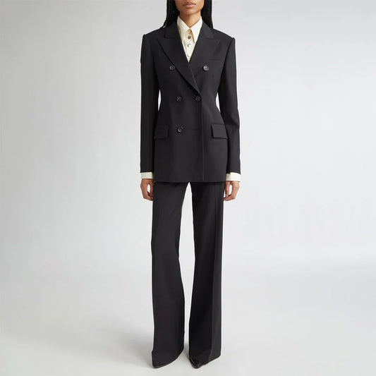 Women's Suit Set Slim Fit 2Pieces(Blazer+Pants) Double-breasted Office Business Formal Black Jacket Professional Work Wear 2025