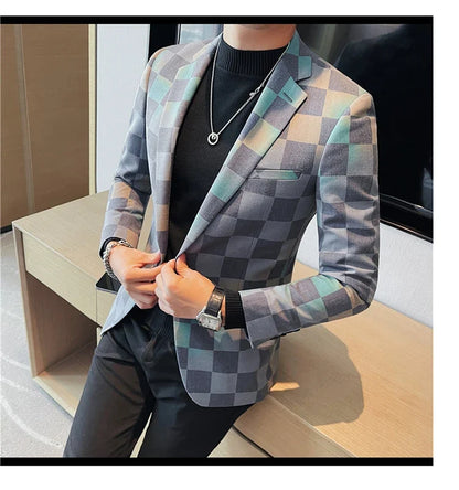 British Style Luxury Plaid Suit Jacket 2025 Spring New Men High-end Business Slim Blazers Groom Wedding Social Party Dress Coats