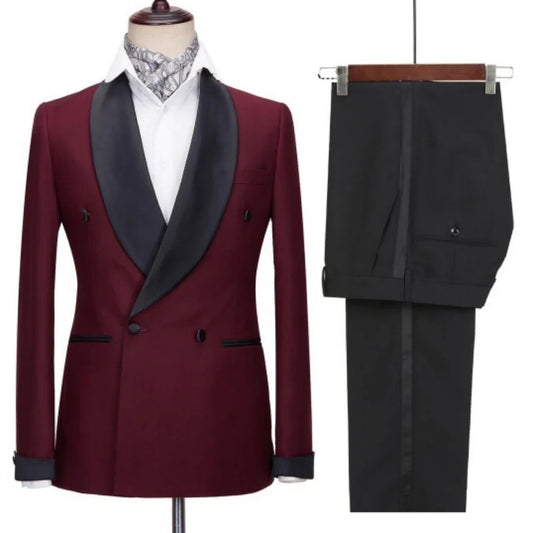 Men Suit 2 Pieces White Black With Bright Lapel Double Button For Wedding Groom Banquet Work Business Daily Jacket And Pants