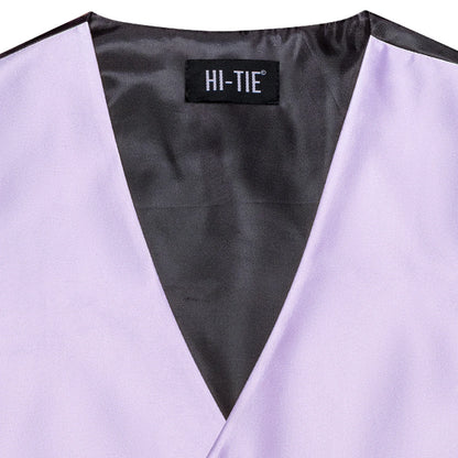Men's Suit Vest 4-Piece Set – Solid Violet Lilac Woven Waistcoat for Weddings & Business Formal