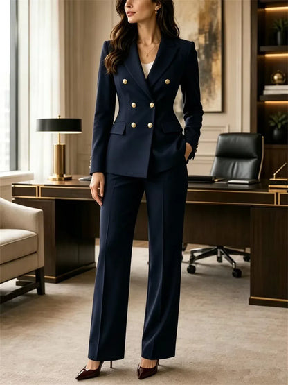 Office Lady Burgundy Women 2 Piece Pant Set Suit Double Breasted Gold Button Fitted Blazer Pants Office Business Prom Customized