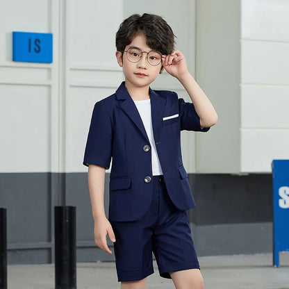 Boys Summer Solid Short Sleeve Suit Jacket Short Formal Dress Kids Wedding Blazer Child Photography Suit Toddler Tuxedo Costume