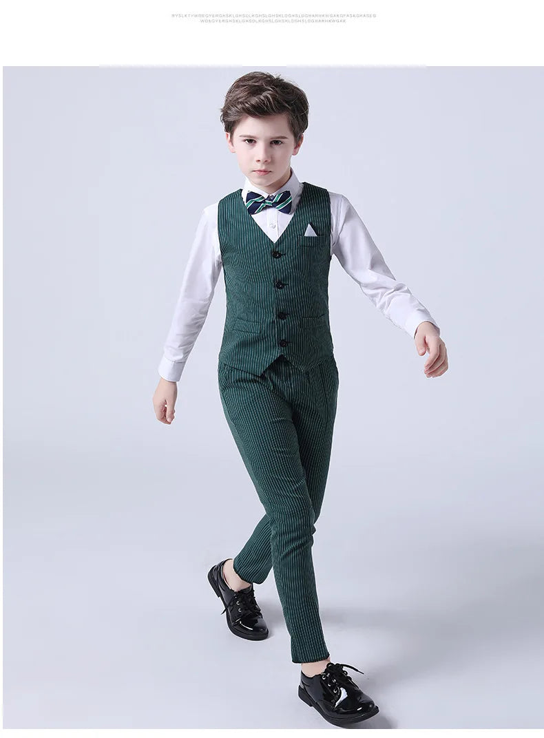 Boys Formal Vest Pants 2-Piece Suit Set for Kids – Striped Wedding & Party Wear