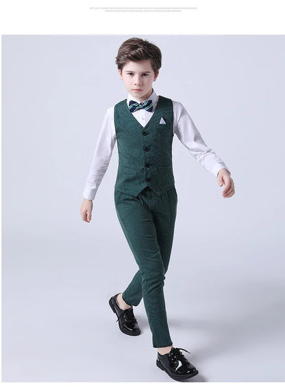 Boys Formal Vest Pants 2-Piece Suit Set for Kids – Striped Wedding & Party Wear