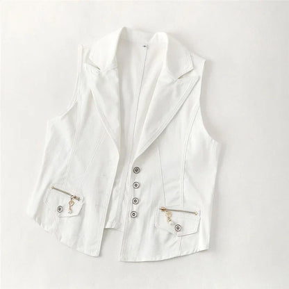 New White Denim Vest Women Waistcoat Slim Short Cowboy Sleeveless Jacket Casual Jeans Vests Female Outerwear Chaleco Mujer