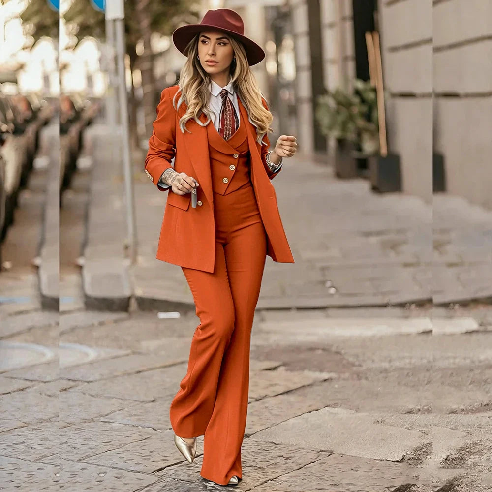 Customized Color Red 3 Pieces Suit Sets for Women Peak Lapel Jacket Vest Pants Sets Slim Fit Office Daily Smoking Lady Clothing