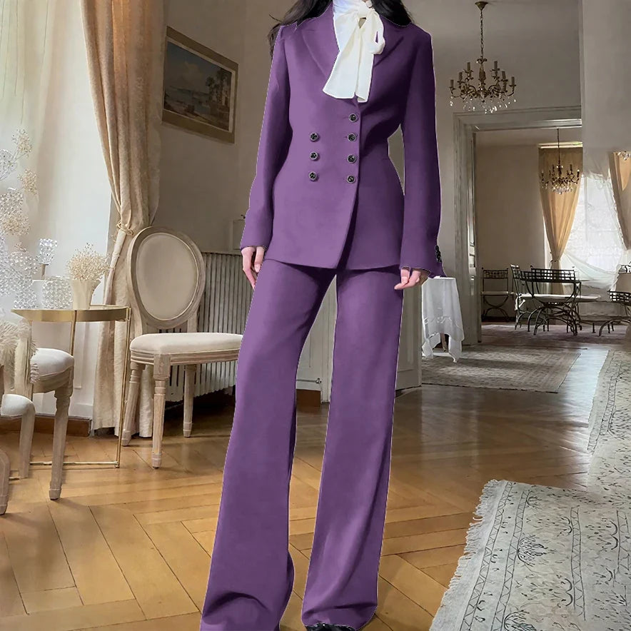 2025 New Women Casual Blazer Suit Set with Double-breasted Office Formal Pant Suit Separates Slim Fit Custom Made Traje de Mujer