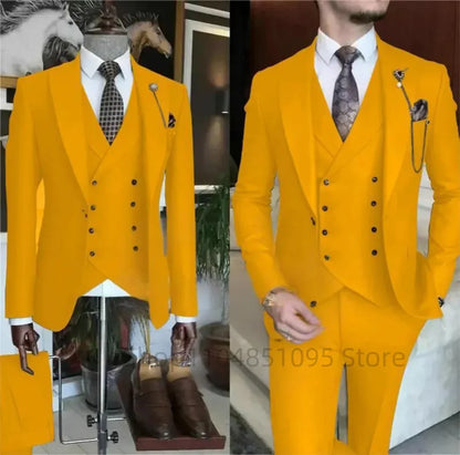 Fashion New Men's Formal Business/Wedding Groom Suits Solid 3 Pieces Men Suits Peak Lapel Single Breasted Blazer Vest Trousers
