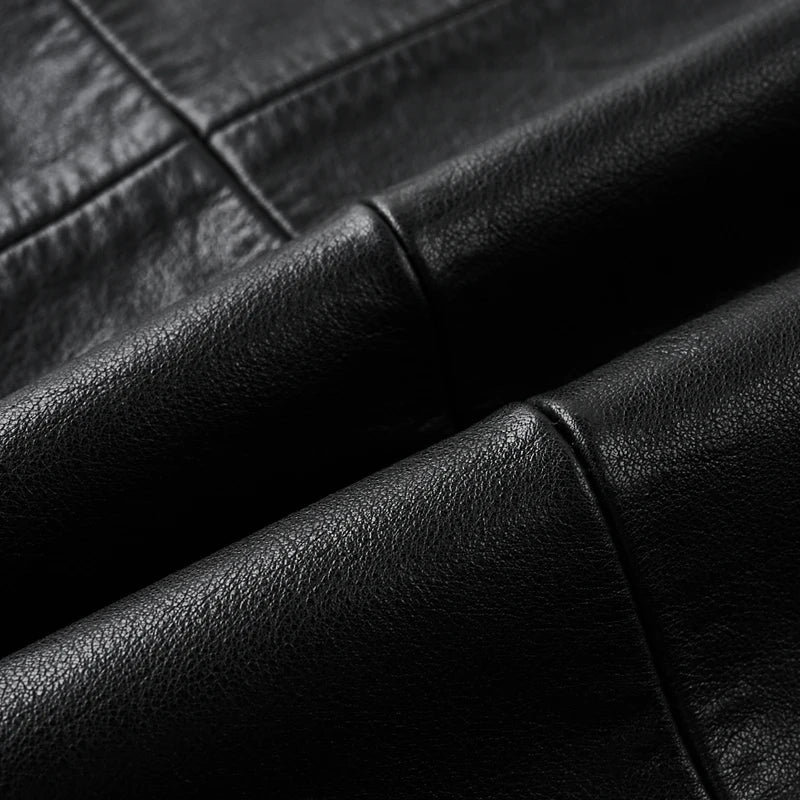 Men's Leather Jacket – Top-Grain Cowhide Business Casual Outerwear – Black