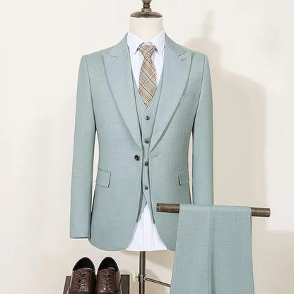 Men's 2 Piece Double Breasted Suit Set Slim Fit Peaked Lapel Formal Blazer Pants Luxury Business Wedding Groom Tuxedo For Men