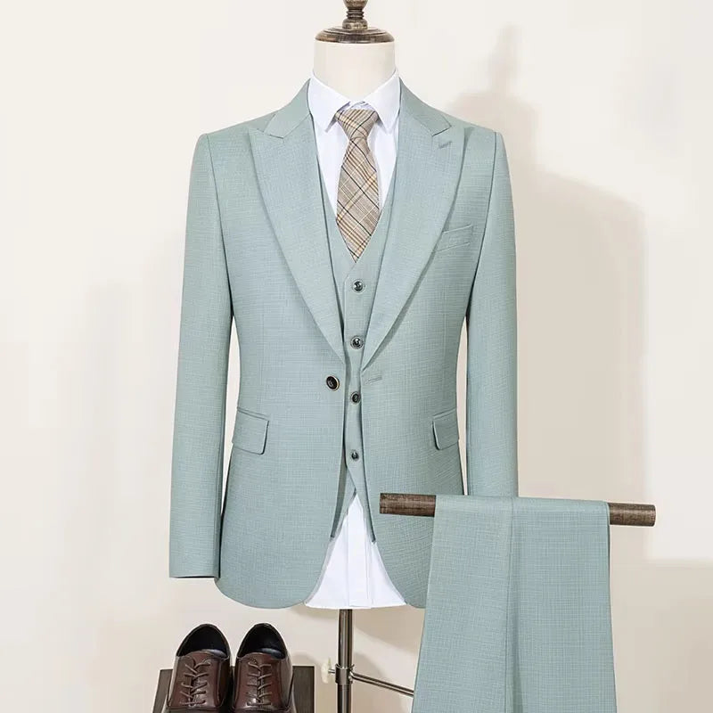 Men's 2 Piece Double Breasted Suit Set Slim Fit Peaked Lapel Formal Blazer Pants Luxury Business Wedding Groom Tuxedo For Men