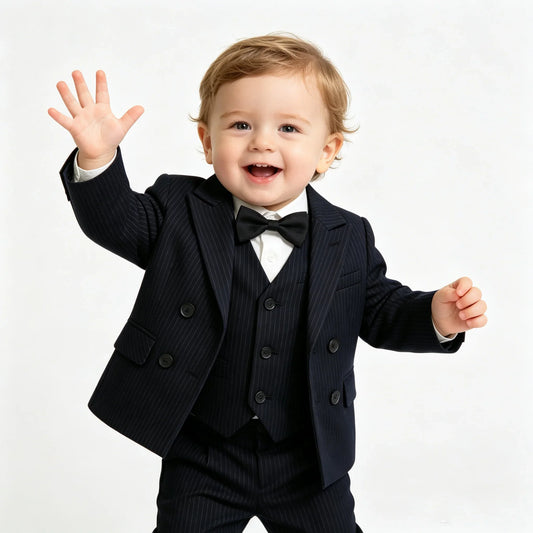 Toddler Boy Striped Formal Suit 4PCS Blazer Waistcoat Pants Bow Tie Kids Wedding Tuxedo Party Piano Performance Gentleman Outfit