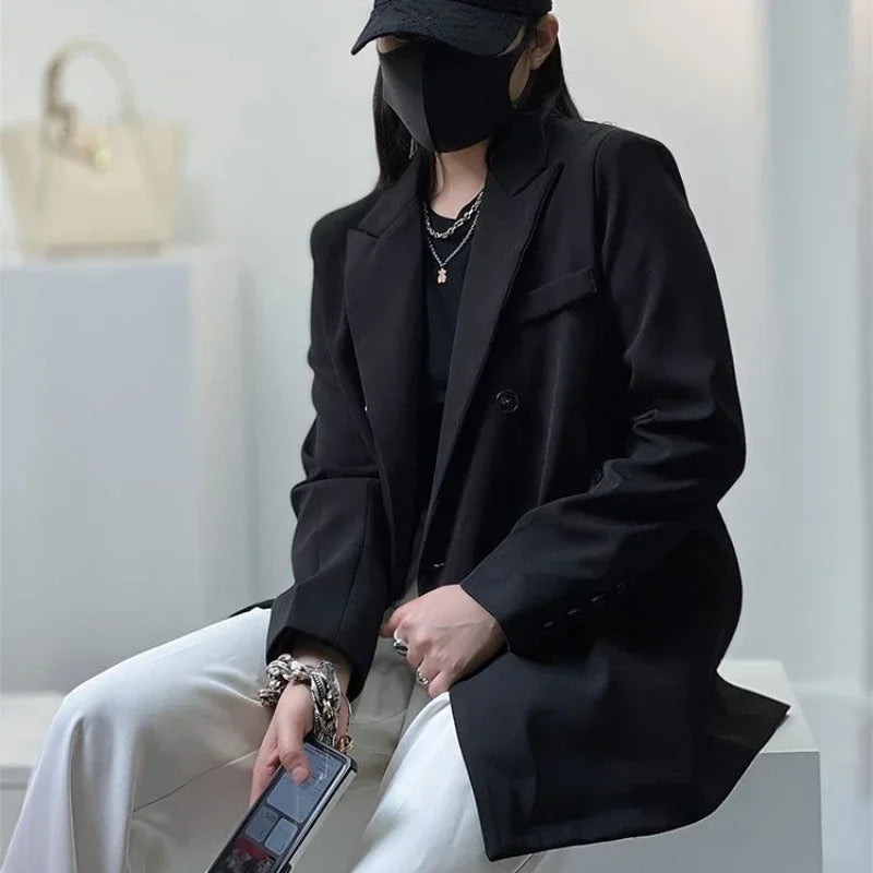 Clothes Jacket Brown Over Coats for Women Black Blazer Woman Dress Outerwears Loose Long Solid on Promotion Sale 2025 Autumn New