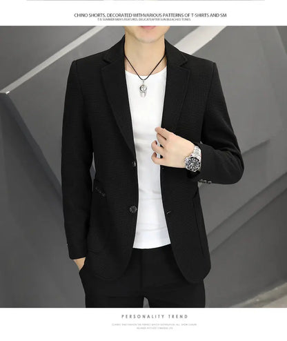 Men's Casual Blazer Two-Button Waffle Pattern for Spring Autumn