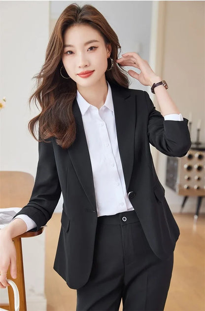 2025 Fashion Black Women Pant Suit 2 Piece Set Office Ladies Female Business Work Wear Formal Blazer Jacket And Trouser