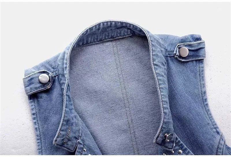 2025 Femme Cowboy Vest Outwear Spring Women Fashion Large Size 5XL Denim Waistcoat Coat Ladies Double-breasted Sleeveless Jacket
