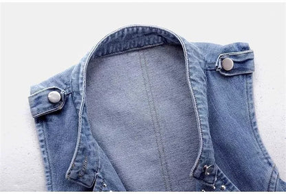 2025 Femme Cowboy Vest Outwear Spring Women Fashion Large Size 5XL Denim Waistcoat Coat Ladies Double-breasted Sleeveless Jacket