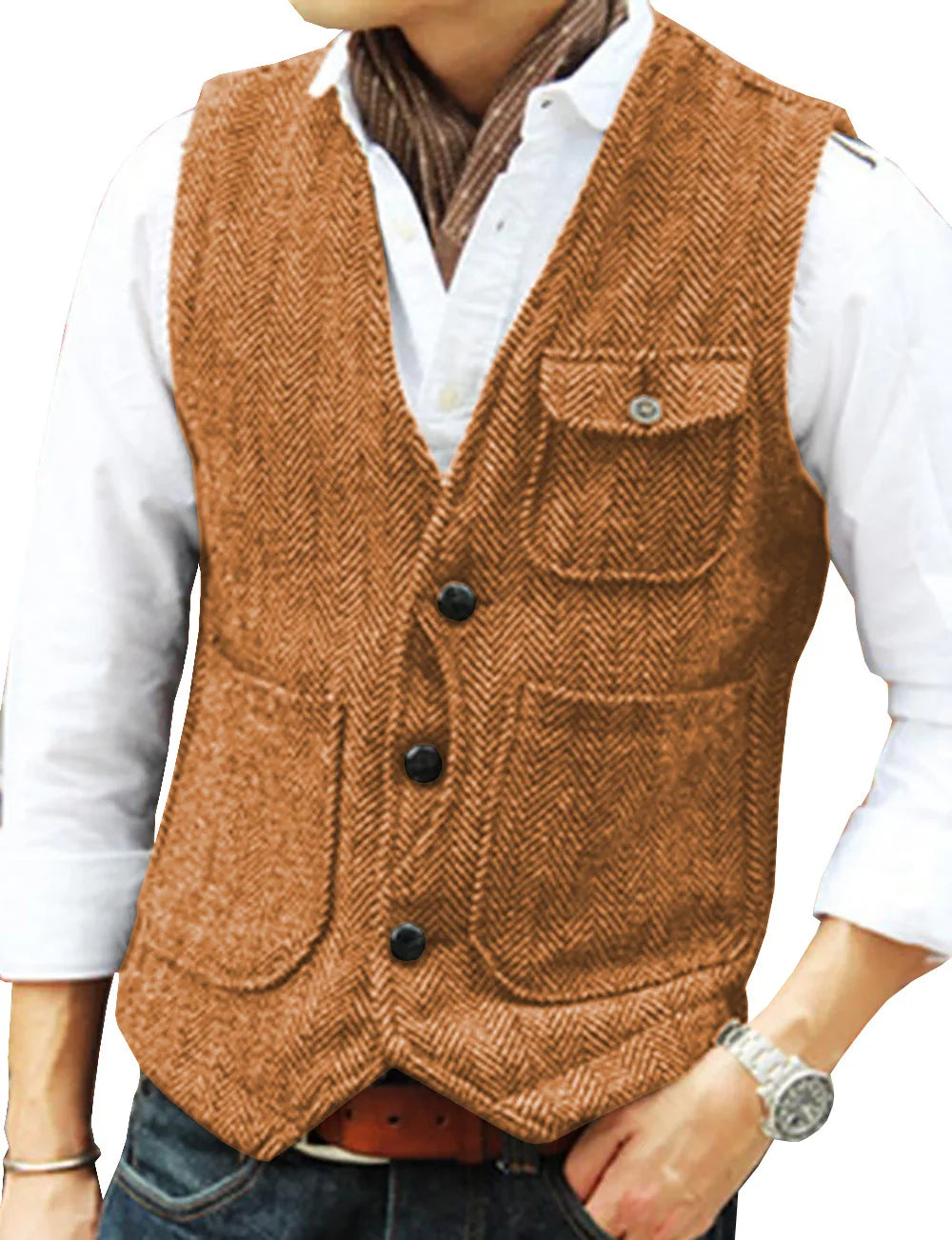Men's Suit Vest Single Breasted Herringbone Smart Casual Wedding Business Waistcoat