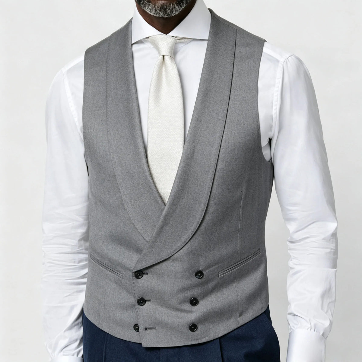 Men's Vest Beige Double Breasted Lapel Solid Waistcoat for Wedding & Formal Occasions