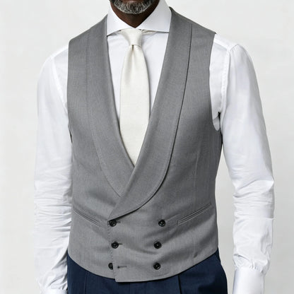 Men's Vest Beige Double Breasted Lapel Solid Waistcoat for Wedding & Formal Occasions