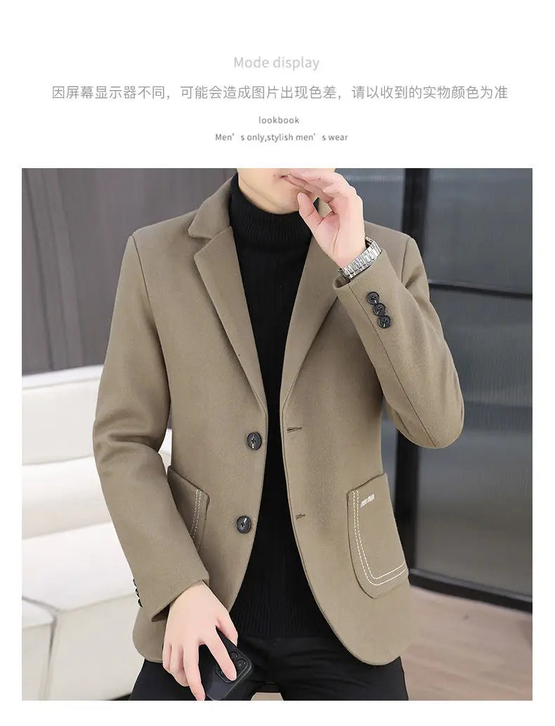 Blazer Men Fashion, Business Gentleman, Groom, Professional Gentleman, Fitted, Casual, Woolen and Cotton Dress, High-end Blazer