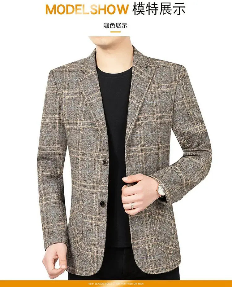 2026 Blazer Men's Fashionable Business Banquet Dance Singer Plaid Fitted Casual Trendy Wedding Banquet Dress Performance Blazer