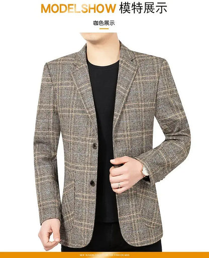 2026 Blazer Men's Fashionable Business Banquet Dance Singer Plaid Fitted Casual Trendy Wedding Banquet Dress Performance Blazer