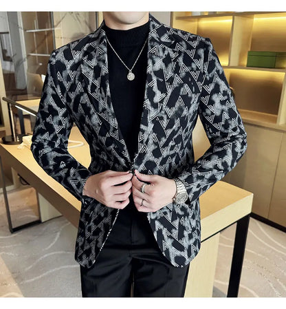 Jacquard Denim Korean Slim Fit Suit Coats 2025 New High Qualitys Fashion Men Slim Fit Business Formal Social Suit Jacket 4XL-M