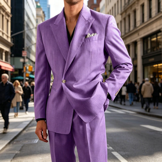 Men's Slim Fit 2-Piece Linen Suit Set – Single Button Peak Lapel Blazer & Trousers for Wedding, Prom & Business