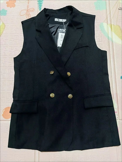 Women Spring Suit Jacket With Lined Waistcoat Female Korean Solid Color Loose Double Breasted Casual Blazers Vest Tops Jacket