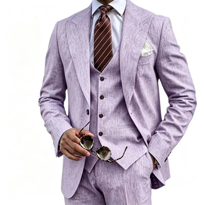 Men's Suit Customized 3 Piece Blazer Vest Pant Linen Set Full Man Terno Linen Suit Notched Lapel Casual Tuxedo Summer Wedding
