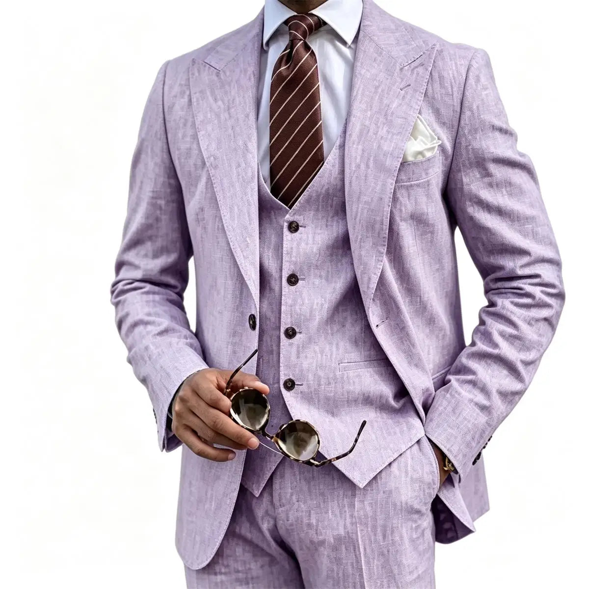 Men's Suit Customized 3 Piece Blazer Vest Pant Linen Set Full Man Terno Linen Suit Notched Lapel Casual Tuxedo Summer Wedding