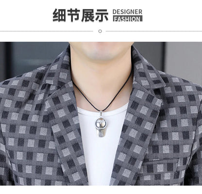 2026 Spring Autumn Men's Suit Jacket Korean Checkered Suit Jackets Slim Fit Fashion Casual Business Formal Blazers Costume Homme