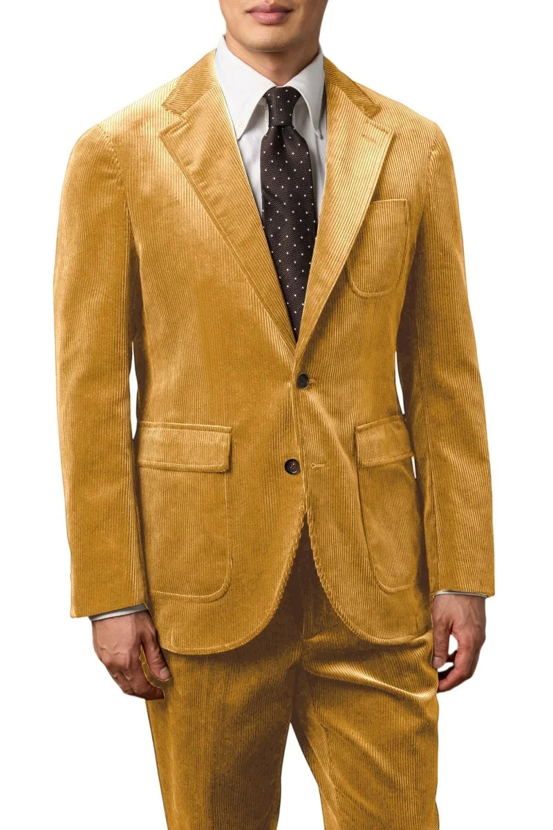 Men's Corduroy 2-Piece Suit – Classic Single Breasted Blazer & Pleated Pants for Wedding & Formal Occasions