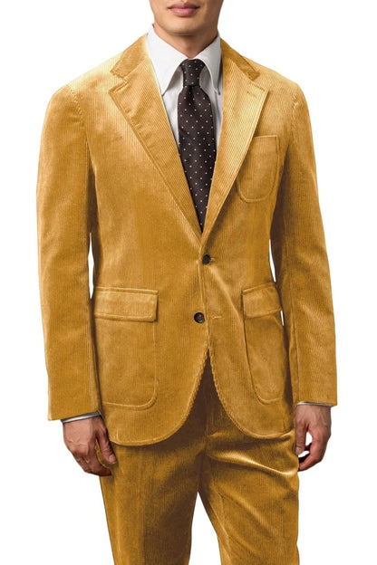 Men's Corduroy 2-Piece Suit – Classic Single Breasted Blazer & Pleated Pants for Wedding & Formal Occasions