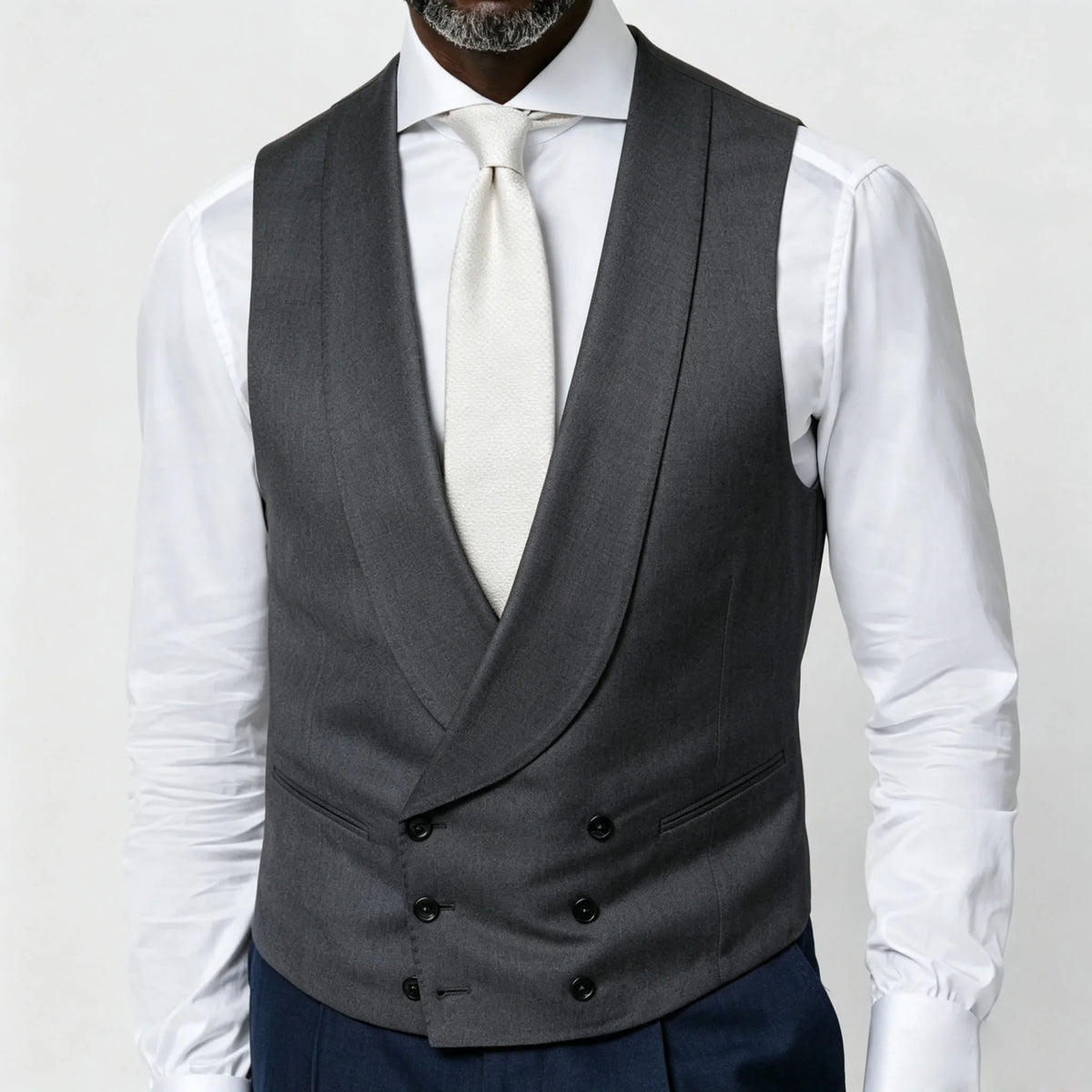 Men's Vest Beige Double Breasted Lapel Solid Waistcoat for Wedding & Formal Occasions