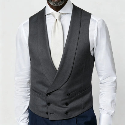 Men's Vest Beige Double Breasted Lapel Solid Waistcoat for Wedding & Formal Occasions
