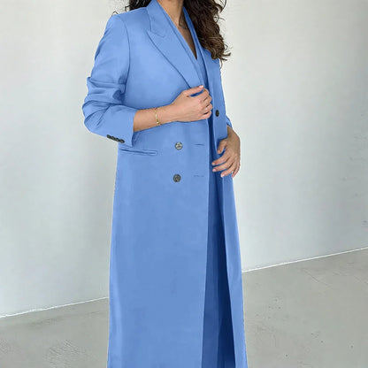 Gray Women Pants Sets 3 Piece Gorgeous Peak Lapel Double Breasted Solid Outfits Fashion Formal X-Long Suits (Blazer+Vest+Pants)