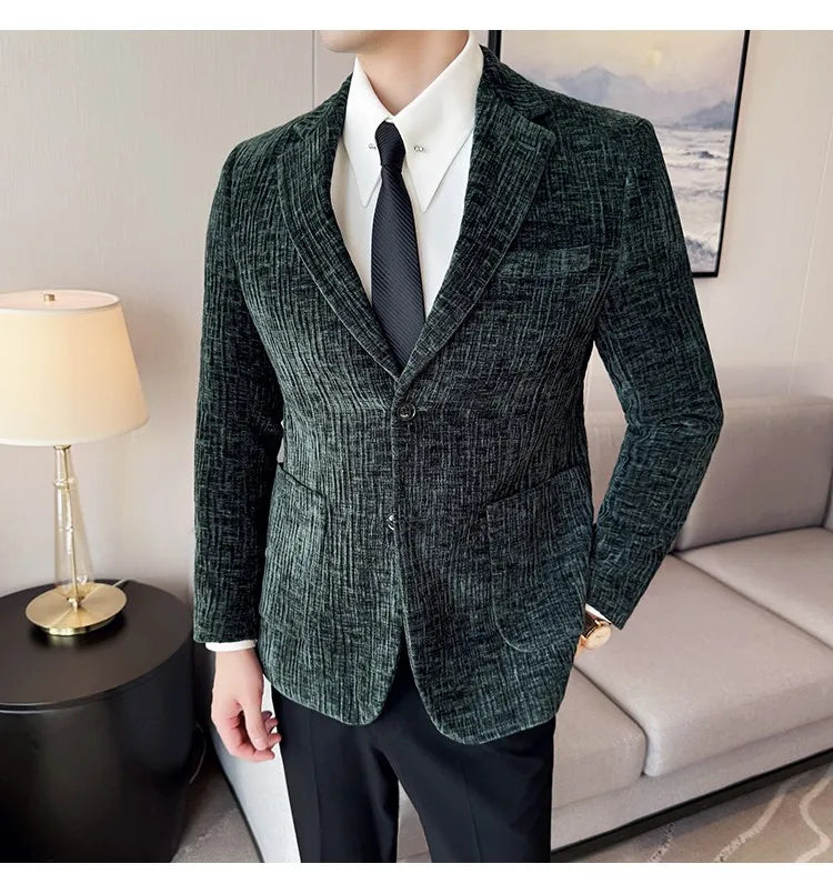 2025 Winter Chenier Thick Suit Jacket for Men Korean Slim Fit Casual Business Men Blazers Wedding Groom Office Social Dress Coat